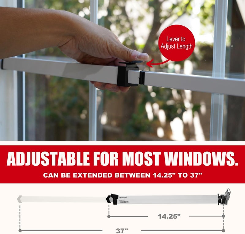 SECURITYMAN Window Security Bar - Easy Install for Horizontal/Vertical Windows - Adjustable Window Lock Bar (Child Proof/Heavy Duty Iron) - Extendable (14.25" to 37") Security Bars for Windows - White - Image 4